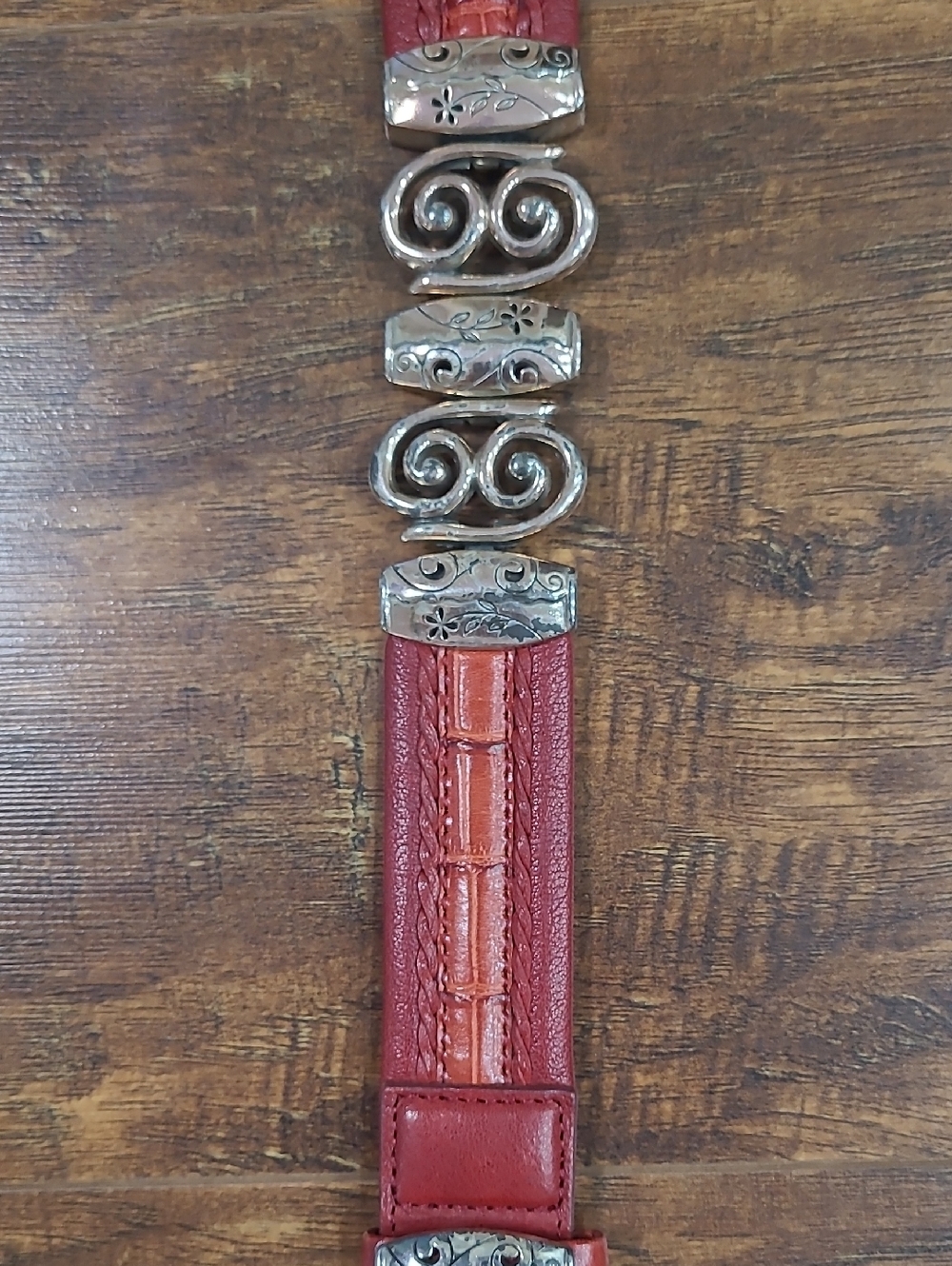 Brighton Red Leather Western Belt with Decorative Silver Accents - Picture 5 of 11